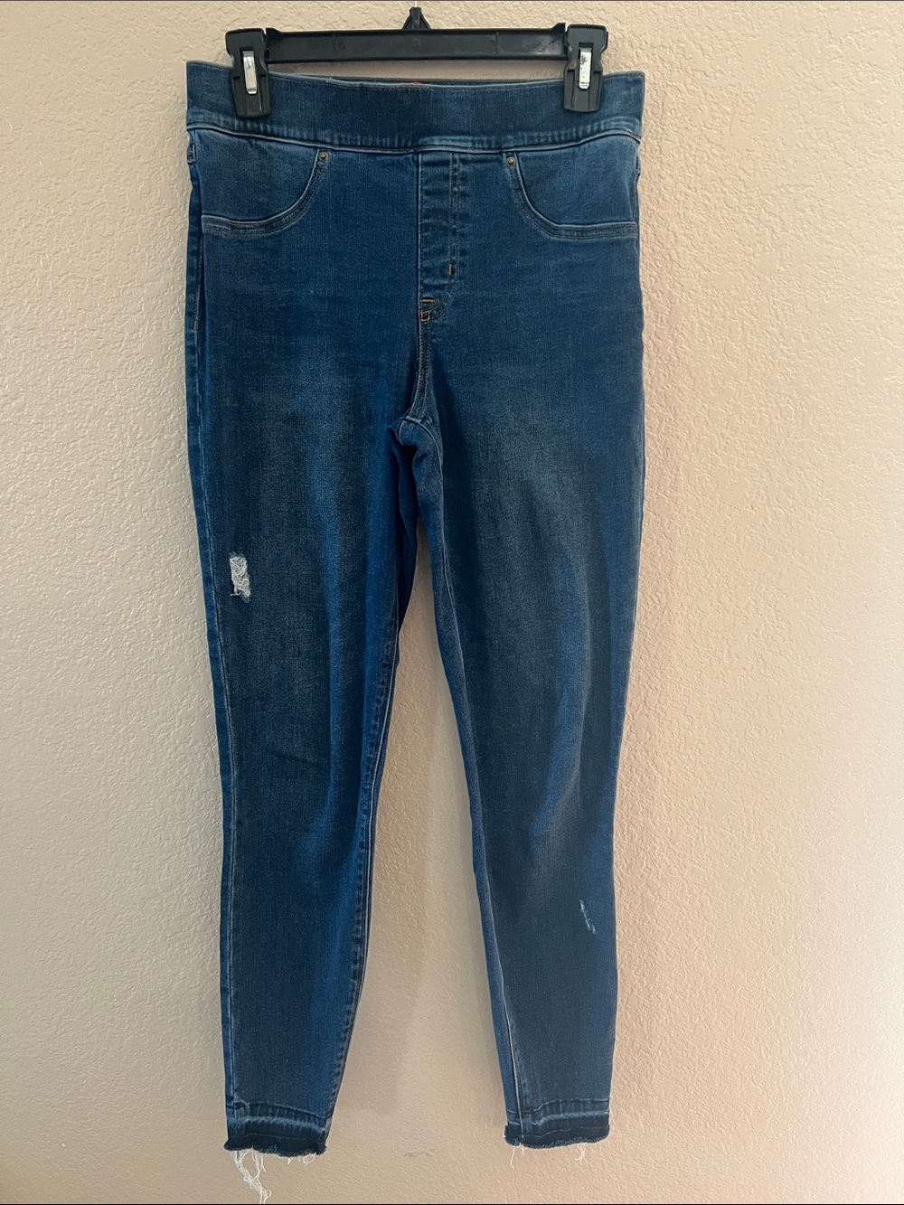 SPANX Distressed Ankle Skinny Jeans in Blue Medium